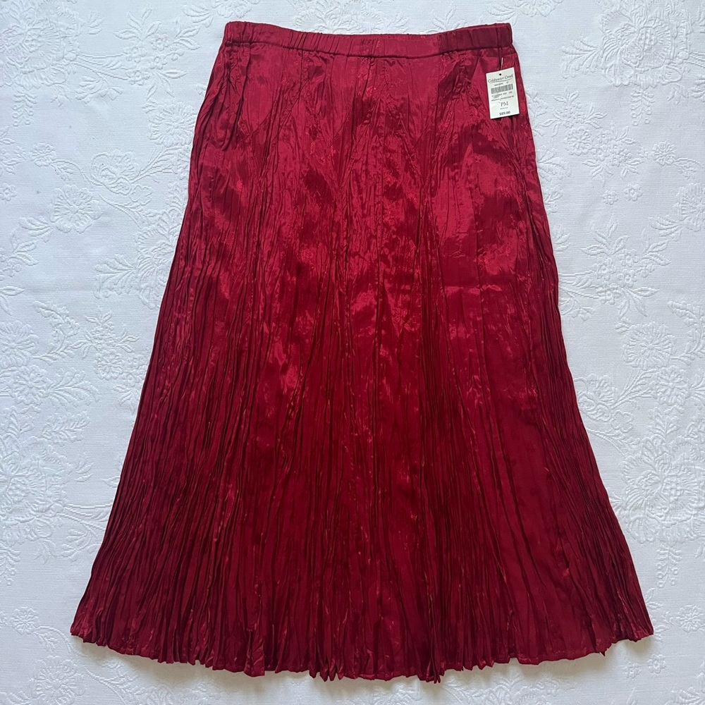 NWT Coldwater Creek Crinkle 100% Rayon Lined Red Midi Skirt Size PM Y2K